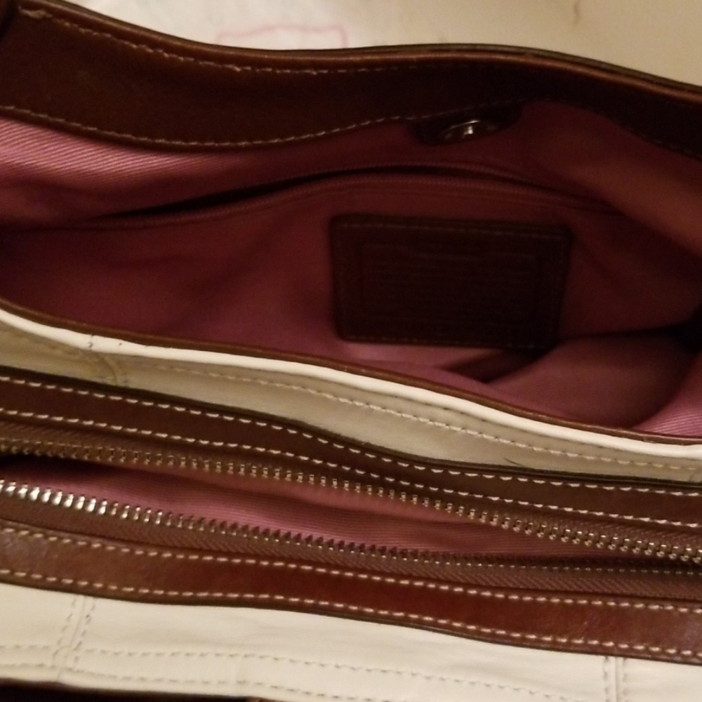 Off white & brown leather coach purse - Picture 5 of 6